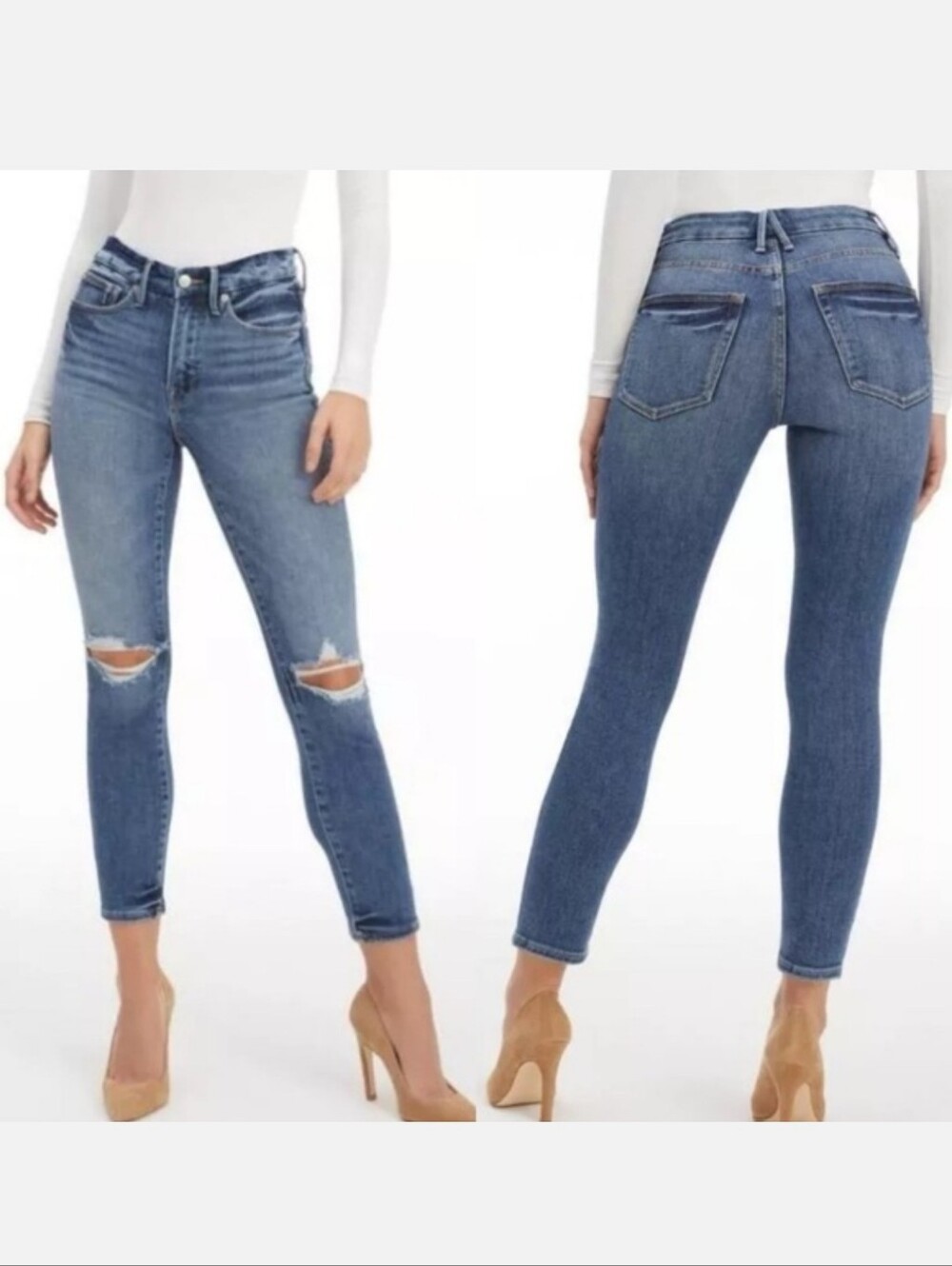 Good American Good Legs Stovepipe Distressed Skinny Jeans Size 14/32